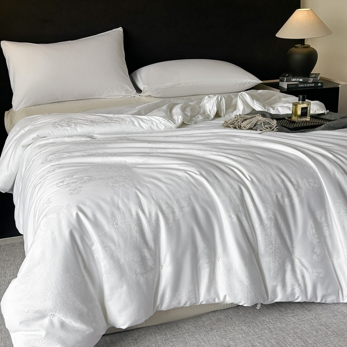 91家纺网 家纺一手货源 找家纺 龙图家纺 2024新款80支全棉贡缎蚕丝被-玉如意 玉如意-白色