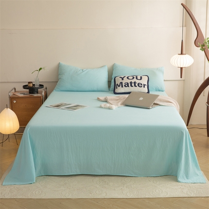 91家纺网 家纺一手货源 找家纺 多品家纺 2024新款超柔水洗棉单床单 天空蓝