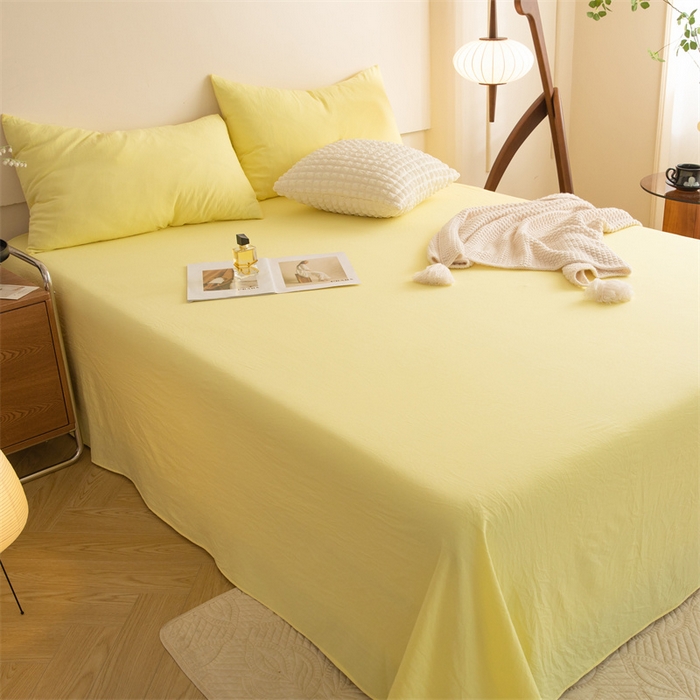 91家纺网 家纺一手货源 找家纺 多品家纺 2024新款超柔水洗棉单床单 奶黄