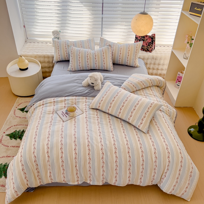 91家纺网 家纺一手货源 找家纺 金丝鸟家纺 2024秋冬新品全棉双层纱四件套 秋意-蓝