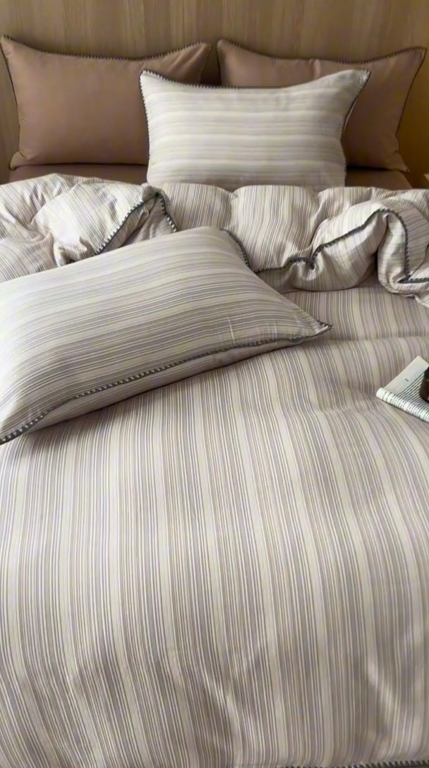 91家纺网 家纺一手货源 找家纺 简宜家居（朝初家纺） 2025新款简约三角针40支全棉双层纱四件套 初享