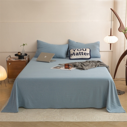 多品家纺 2024新款超柔水洗棉单床单 灰蓝