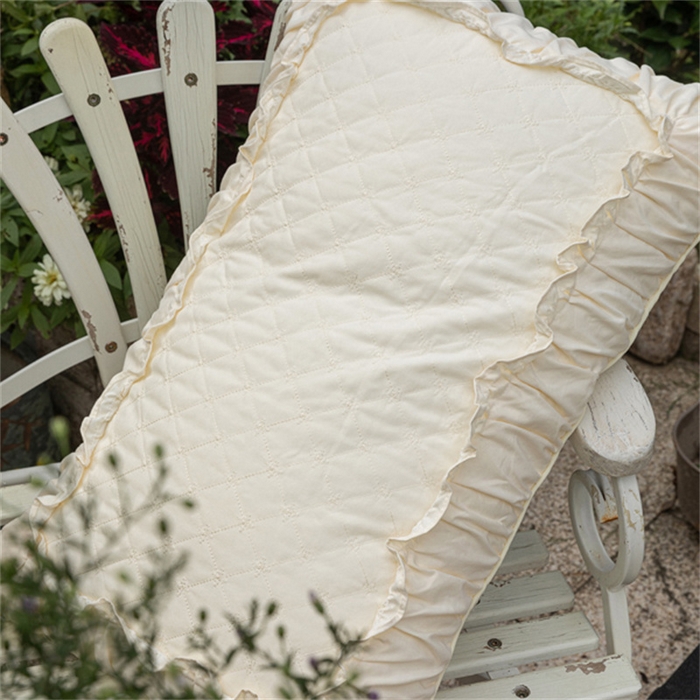 91家纺网 家纺一手货源 找家纺 芯奇想 2024新款法式花边绗绣枕枕头枕芯 米黄色低枕48*74cm