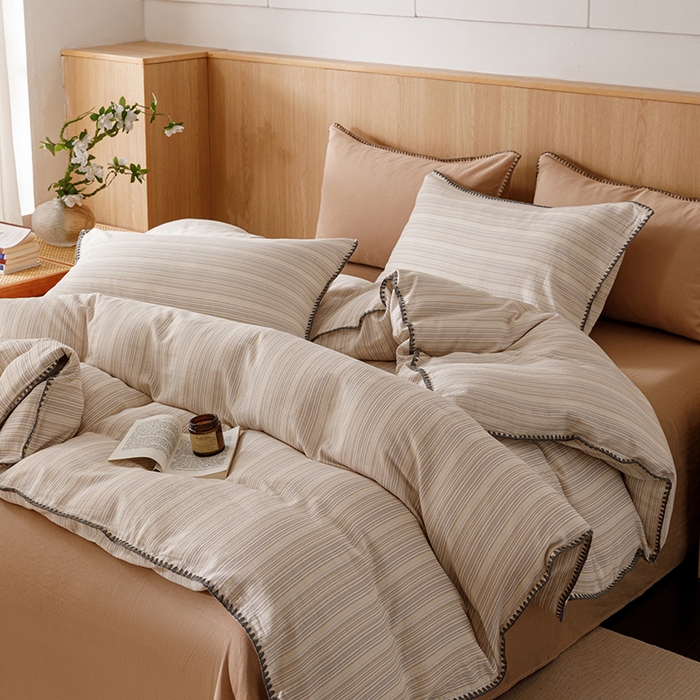 91家纺网 家纺一手货源 找家纺 简宜家居（朝初家纺） 2025新款简约三角针40支全棉双层纱四件套 初享