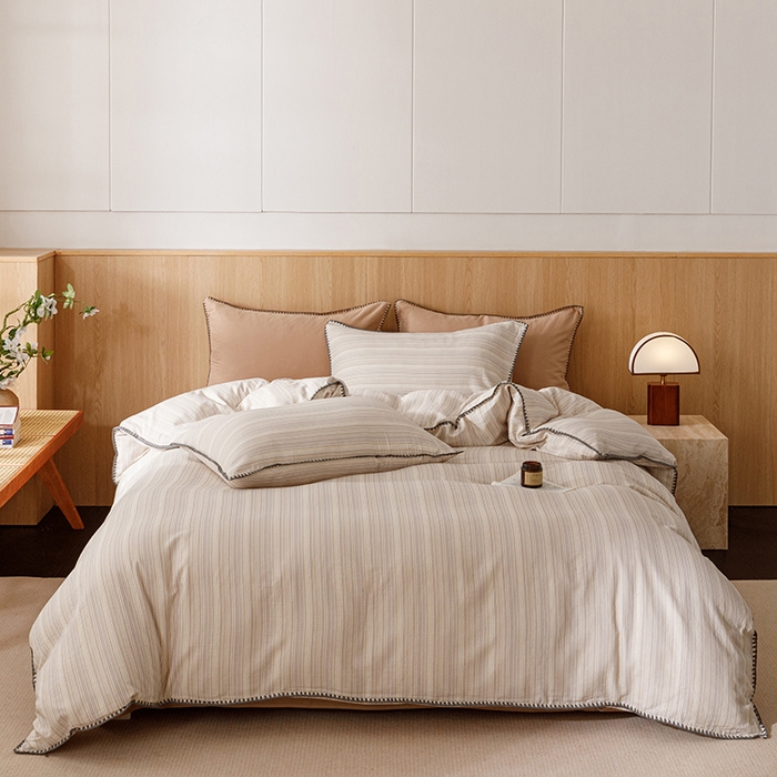 91家纺网 家纺一手货源 找家纺 简宜家居（朝初家纺） 2025新款简约三角针40支全棉双层纱四件套 初享