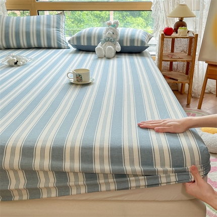 91家纺网 家纺一手货源 找家纺 （总）蓝巢家纺 2023新款全棉色织水洗棉四件套单品系列二-单床笠