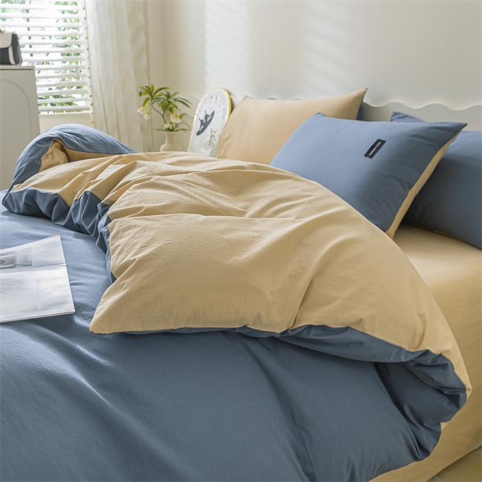 91家纺网 家纺一手货源 找家纺 （总）蓝巢家纺 2023新款全棉色织水洗棉双拼款四件套