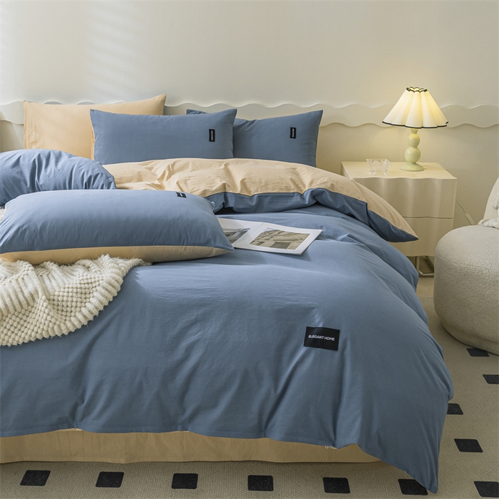 91家纺网 家纺一手货源 找家纺 （总）蓝巢家纺 2023新款全棉色织水洗棉双拼款四件套