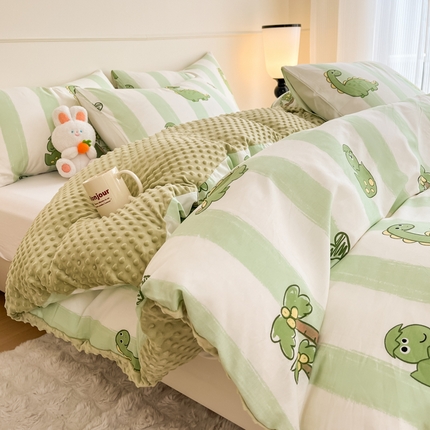 青螺 2024新款小清新系列高密13370纯棉宝绒豆豆被套单品直播 恐龙先生