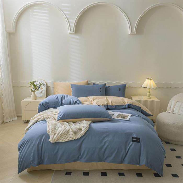 91家纺网 家纺一手货源 找家纺 （总）蓝巢家纺 2023新款全棉色织水洗棉双拼款四件套