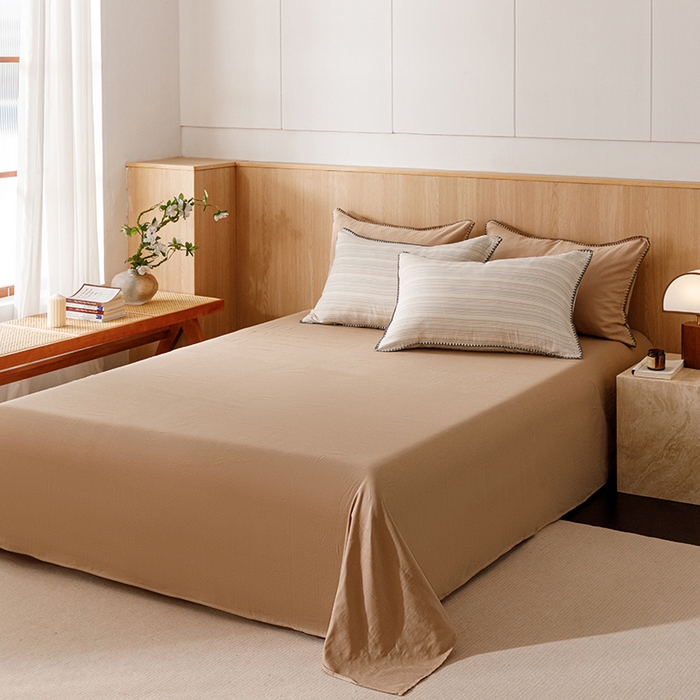 91家纺网 家纺一手货源 找家纺 简宜家居（朝初家纺） 2025新款简约三角针40支全棉双层纱四件套 初享