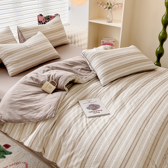 91家纺网 家纺一手货源 找家纺 金丝鸟家纺 2024秋冬新品全棉双层纱四件套 二维世界