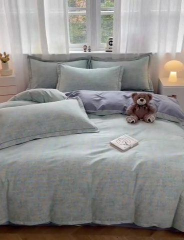 91家纺网 家纺一手货源 找家纺 暖芯优选 2025新款直播爆款加厚全棉磨毛四件套喷气印花纯棉（一字绣工艺款）学生三件套10月上新 米莱-兰