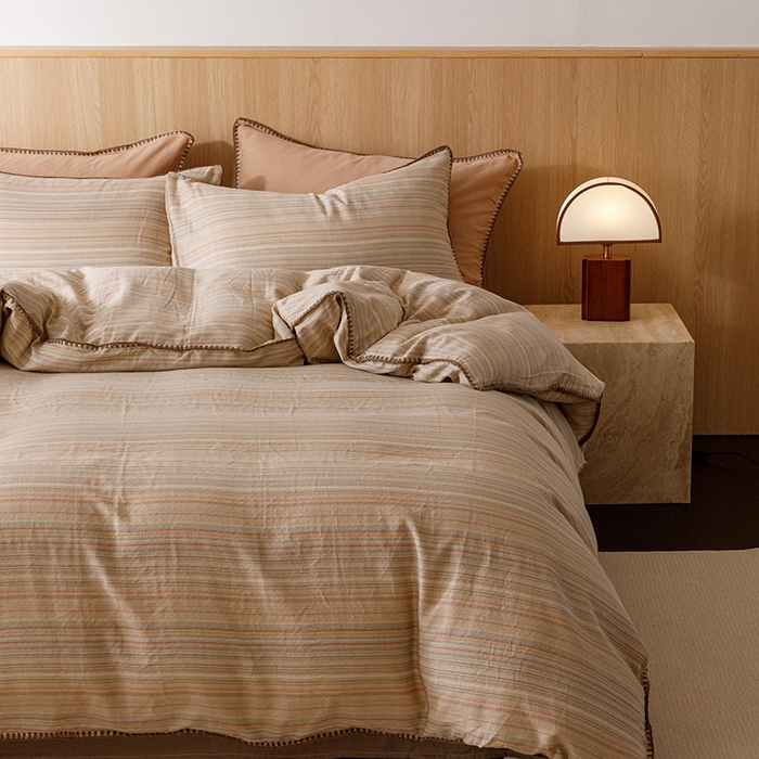 91家纺网 家纺一手货源 找家纺 简宜家居（朝初家纺） 2025新款简约三角针40支全棉双层纱四件套 辰序