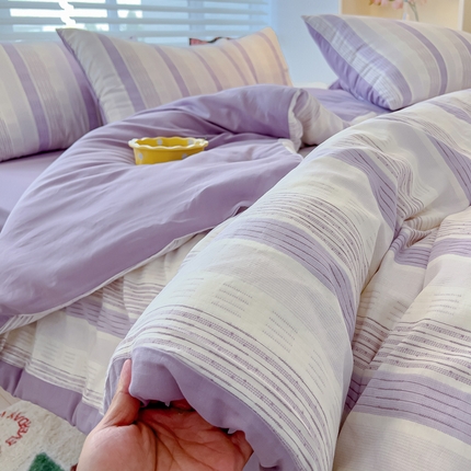 金丝鸟家纺 2024秋冬新品全棉双层纱四件套 山川-紫