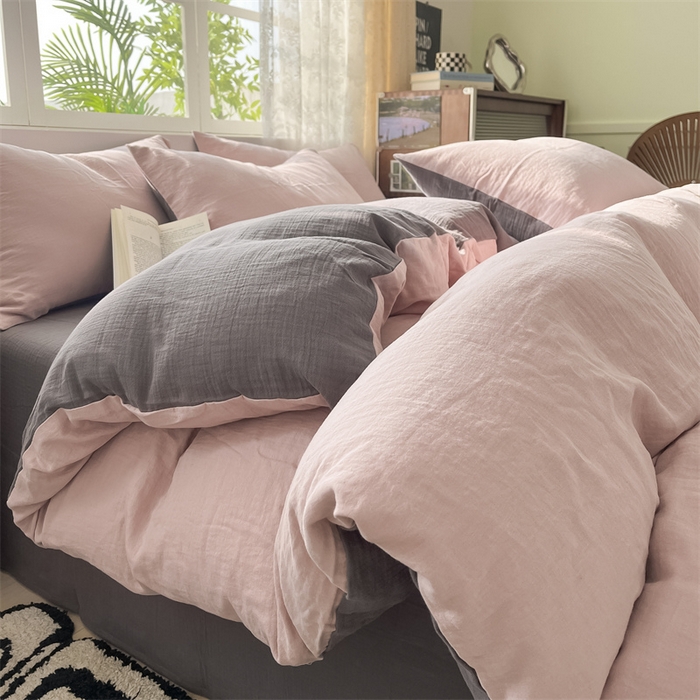 91家纺网 家纺一手货源 找家纺 （总）蓝巢家纺 2024新款A版全棉水洗棉双层纱皱皱纱四件套