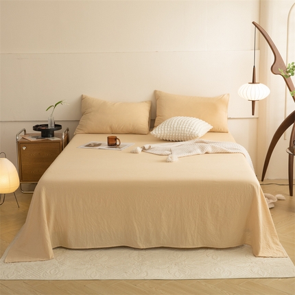 91家纺网 家纺一手货源 找家纺 多品家纺 2024新款超柔水洗棉单床单 杏黄