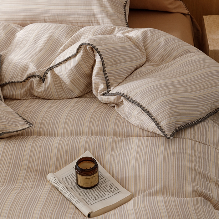 91家纺网 家纺一手货源 找家纺 简宜家居（朝初家纺） 2025新款简约三角针40支全棉双层纱四件套 初享