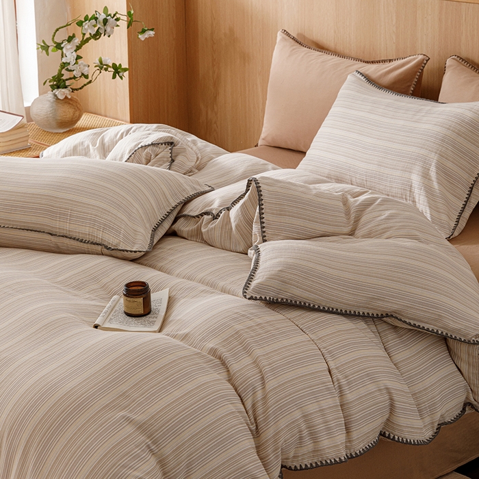 91家纺网 家纺一手货源 找家纺 简宜家居（朝初家纺） 2025新款简约三角针40支全棉双层纱四件套 初享