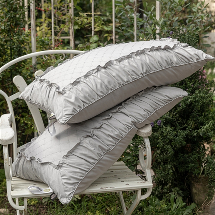 91家纺网 家纺一手货源 找家纺 芯奇想 2024新款法式花边绗绣枕枕头枕芯 灰色低枕48*74cm