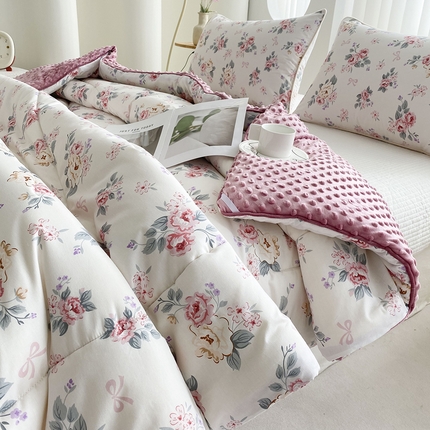 青螺 2024新款小清新系列高密13370纯棉宝绒豆豆被套单品直播 陌上花开