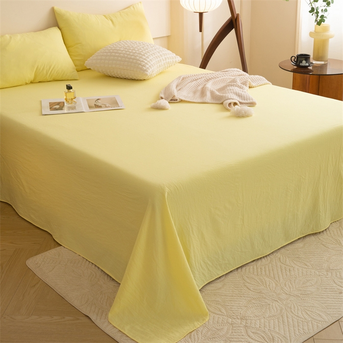 91家纺网 家纺一手货源 找家纺 多品家纺 2024新款超柔水洗棉单床单 奶黄