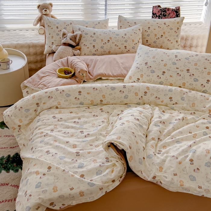 91家纺网 家纺一手货源 找家纺 金丝鸟家纺 2024秋冬新品全棉双层纱四件套 泡芙狗