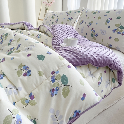 青螺 2024新款小清新系列高密13370纯棉宝绒豆豆被套单品直播 蓝莓物语