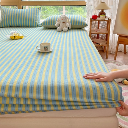 91家纺网 家纺一手货源 找家纺 （总）蓝巢家纺 2023新款全棉色织水洗棉四件套单品系列二-单床笠