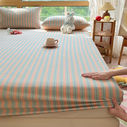 91家纺网 家纺一手货源 找家纺 （总）蓝巢家纺 2023新款全棉色织水洗棉四件套单品系列二-单床笠