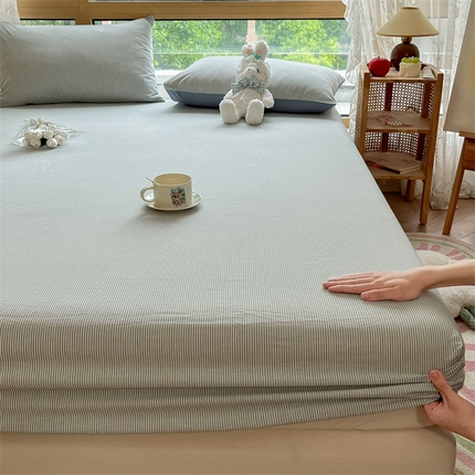 91家纺网 家纺一手货源 找家纺 （总）蓝巢家纺 2023新款全棉色织水洗棉四件套单品系列二-单床笠