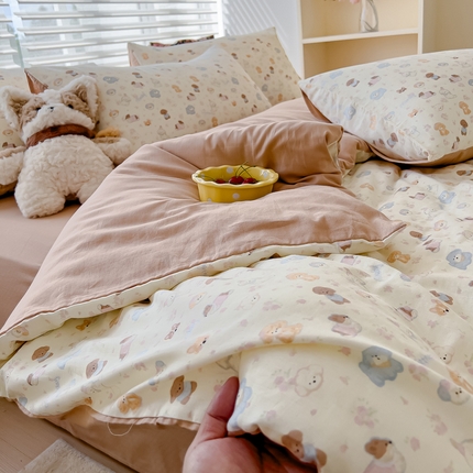 金丝鸟家纺 2024秋冬新品全棉双层纱四件套 泡芙狗