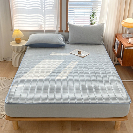 91家纺网 家纺一手货源 找家纺 （总）蓝巢家纺 2024新款A类全棉色织水洗棉大豆夹棉床笠三件套