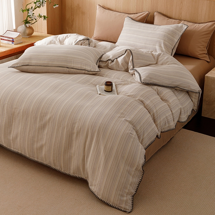 91家纺网 家纺一手货源 找家纺 简宜家居（朝初家纺） 2025新款简约三角针40支全棉双层纱四件套 初享