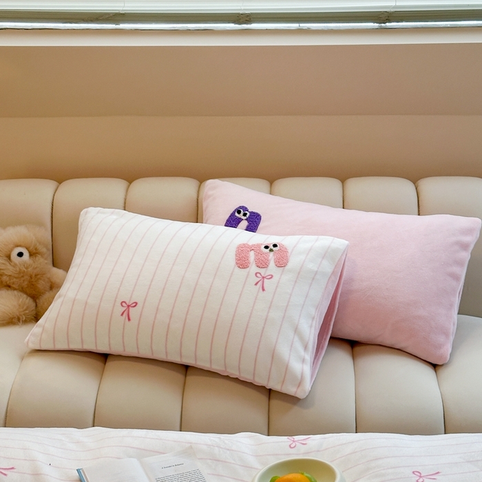 91家纺网 家纺一手货源 找家纺 时年家纺 2024新款牛奶绒毛巾绣系列四件套（充值会员优惠5元） 迷你结-粉