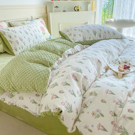 青螺 2024新款小清新系列高密13370纯棉宝绒豆豆被套单品直播 浪漫花海