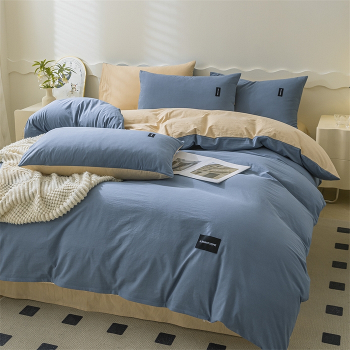 91家纺网 家纺一手货源 找家纺 （总）蓝巢家纺 2023新款全棉色织水洗棉双拼款四件套