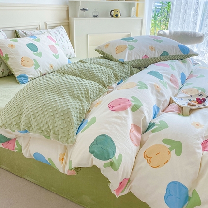 青螺 2024新款小清新系列高密13370纯棉宝绒豆豆被套单品直播 七彩生活