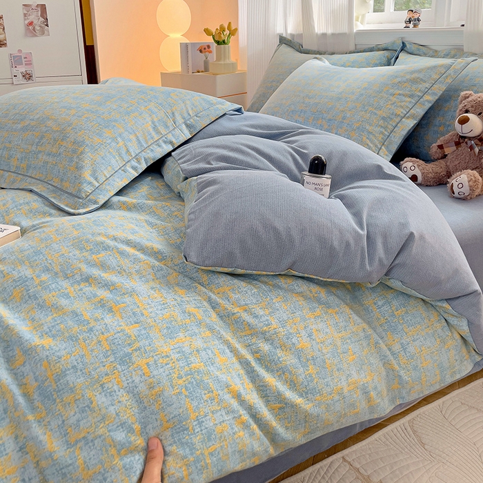 91家纺网 家纺一手货源 找家纺 暖芯优选 2025新款直播爆款加厚全棉磨毛四件套喷气印花纯棉（一字绣工艺款）学生三件套10月上新 米莱-兰