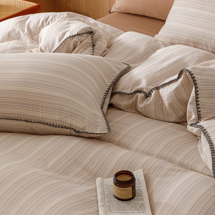 91家纺网 家纺一手货源 找家纺 简宜家居（朝初家纺） 2025新款简约三角针40支全棉双层纱四件套 初享