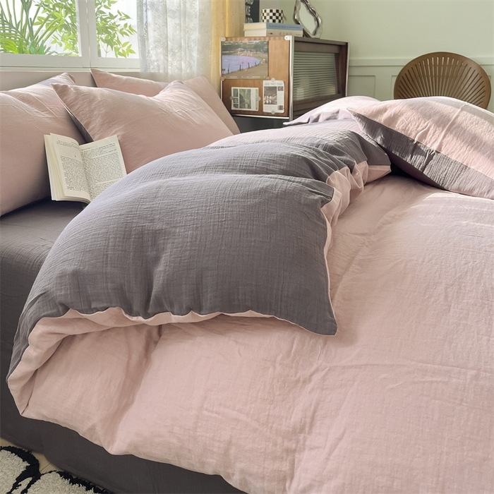 91家纺网 家纺一手货源 找家纺 （总）蓝巢家纺 2024新款A版全棉水洗棉双层纱皱皱纱四件套