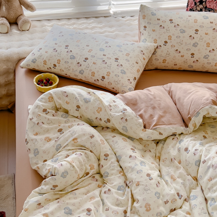 91家纺网 家纺一手货源 找家纺 金丝鸟家纺 2024秋冬新品全棉双层纱四件套 泡芙狗