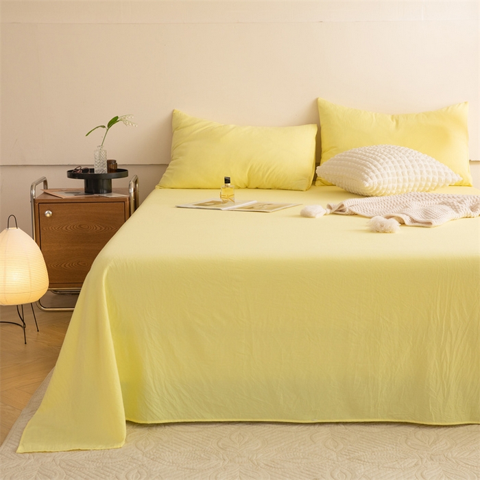 91家纺网 家纺一手货源 找家纺 多品家纺 2024新款超柔水洗棉单床单 奶黄