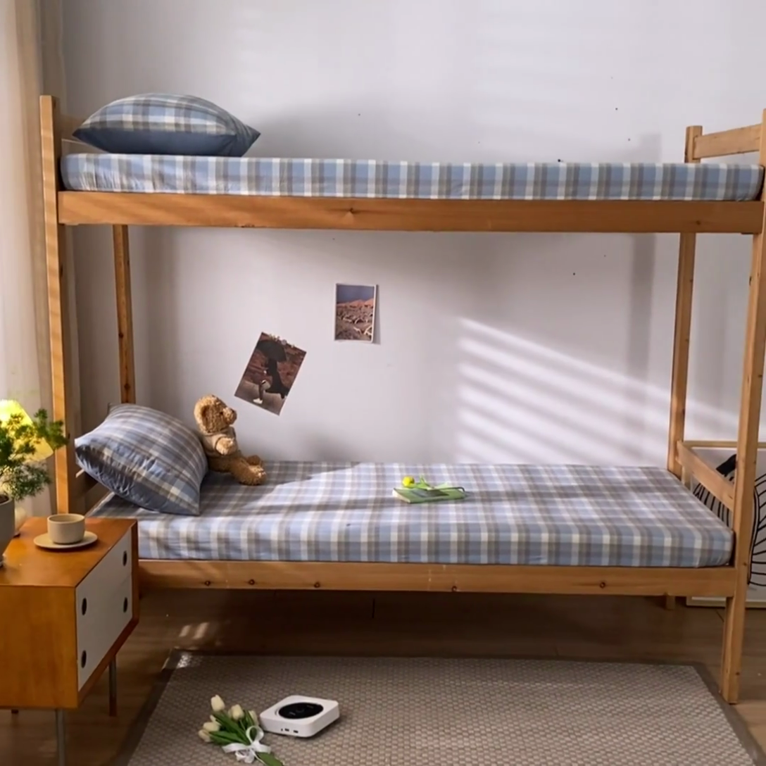 91家纺网 家纺一手货源 找家纺 （总）蓝巢家纺 2023新款全棉色织水洗棉学生季单品套件系列二 -单床笠