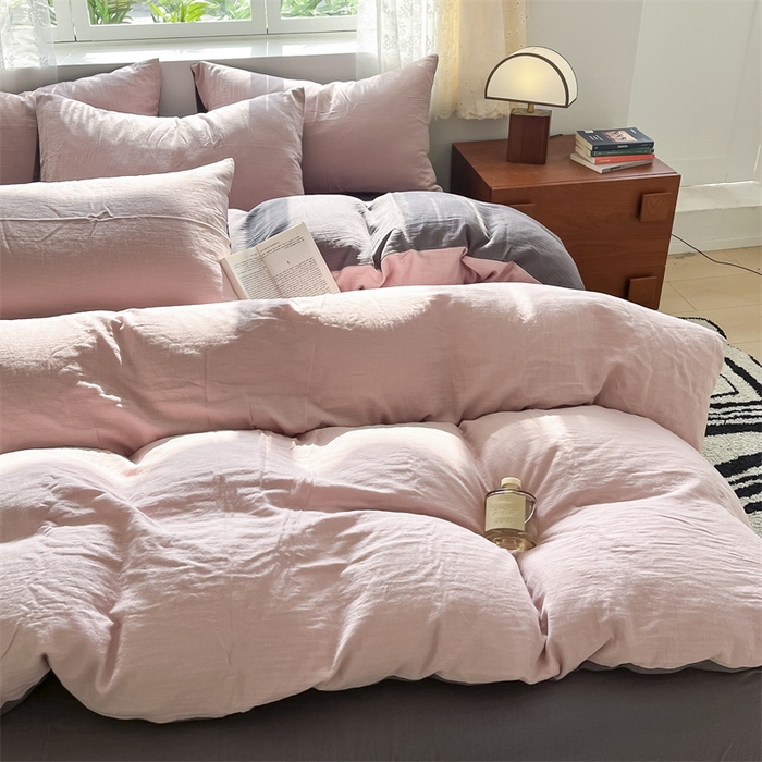 91家纺网 家纺一手货源 找家纺 （总）蓝巢家纺 2024新款A版全棉水洗棉双层纱皱皱纱四件套