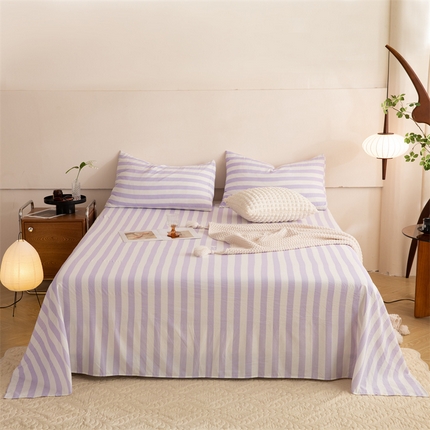 多品家纺 2024新款超柔水洗棉单床单 丁香紫条