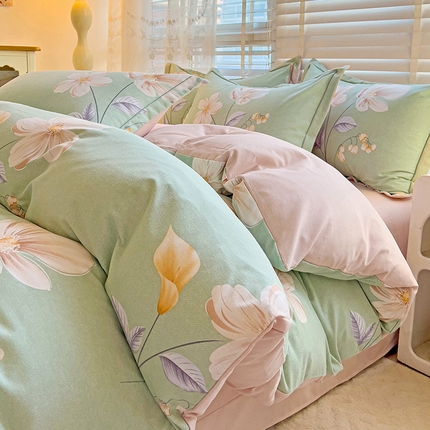 暖芯优选 2025新款直播爆款加厚全棉磨毛四件套喷气印花纯棉（一字绣工艺款）学生三件套10月上新 幽幽花语