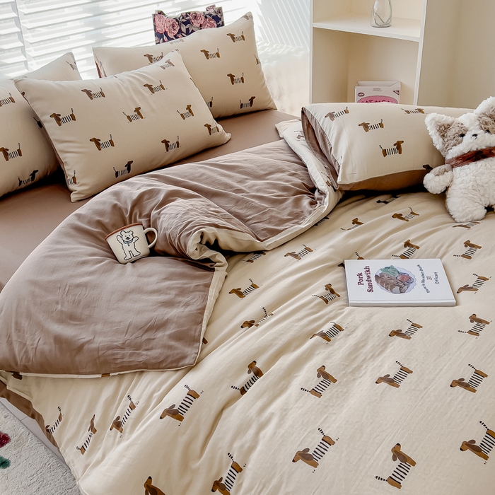 91家纺网 家纺一手货源 找家纺 金丝鸟家纺 2024秋冬新品全棉双层纱四件套 拉条狗