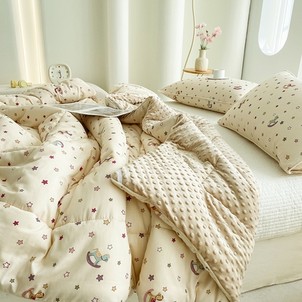 青螺 2024新款小清新系列高密13370纯棉宝绒豆豆被套单品直播 星星木马