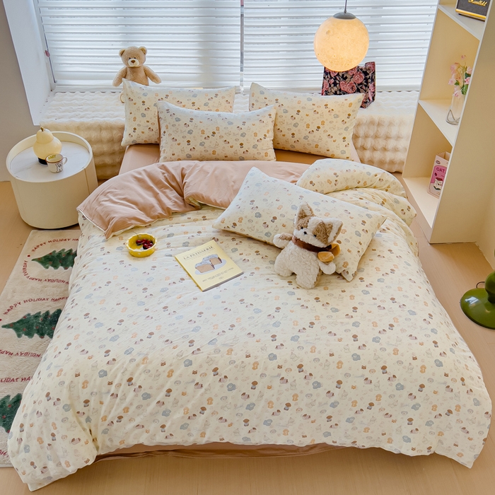 91家纺网 家纺一手货源 找家纺 金丝鸟家纺 2024秋冬新品全棉双层纱四件套 泡芙狗